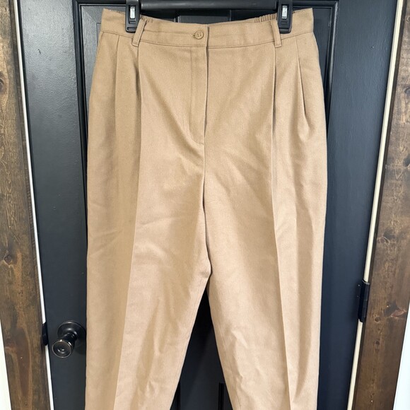 Sag Harbor Vintage Camel Brown 100% Wool High Rise Pleated Pants Size 14p petite - Picture 2 of 11